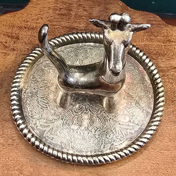Vintage Giraffe Silverplate Ring Holder 3.75"x3.25"x3" Made In Hong Kong - Picture 5 of 6